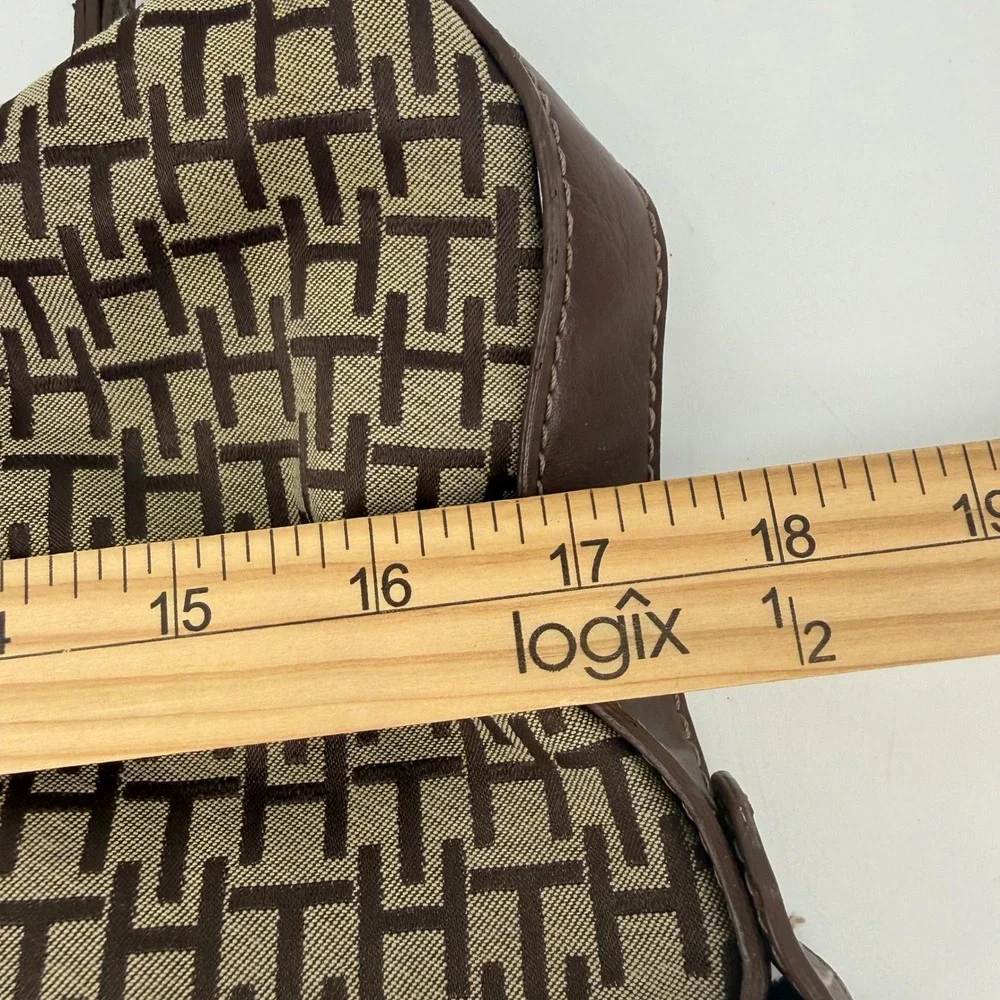 Tommy Hilfiger Hobo Bag Womens Large Brown Monogram Jacquard Excellent Slouchy